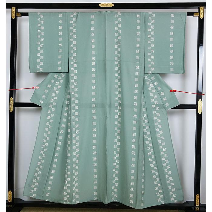 夏物 夏のきもの 絽小紋 版画調ブロック縞柄 正絹 11358 : 11358  