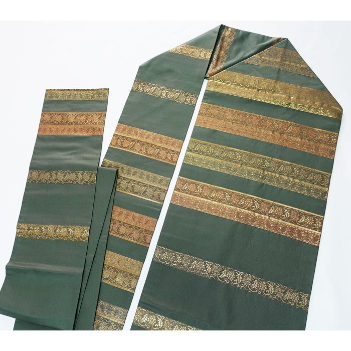 未使用 九寸名古屋帯 六通柄 横段 名物裂 正絹 11446 : きものあかね