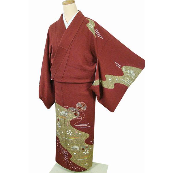 訪問着 沙綾型地紋 絞り 刺繍柄 丸に花菱縫い紋入り 正絹 6309 : 6309 