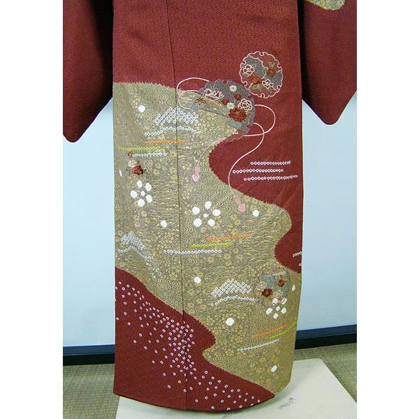 訪問着 沙綾型地紋 絞り 刺繍柄 丸に花菱縫い紋入り 正絹 6309 : 6309 