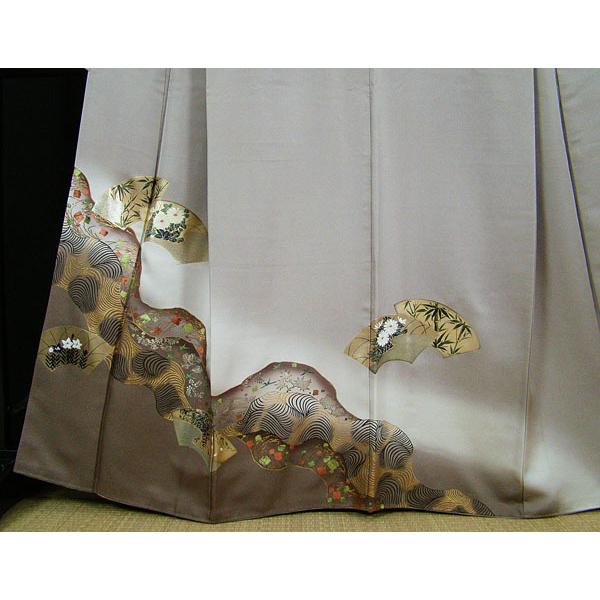 色留袖 紋入り 押し金箔扇面草花柄 正絹 6614 : 6614 : きものあかね 
