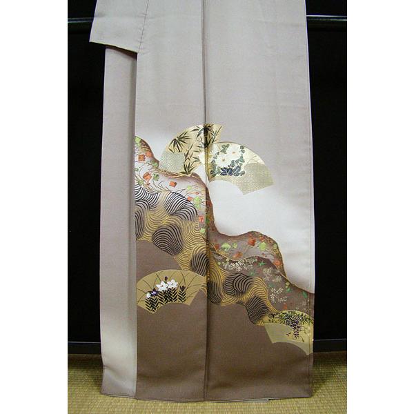 色留袖 紋入り 押し金箔扇面草花柄 正絹 6614 : 6614 : きものあかね 