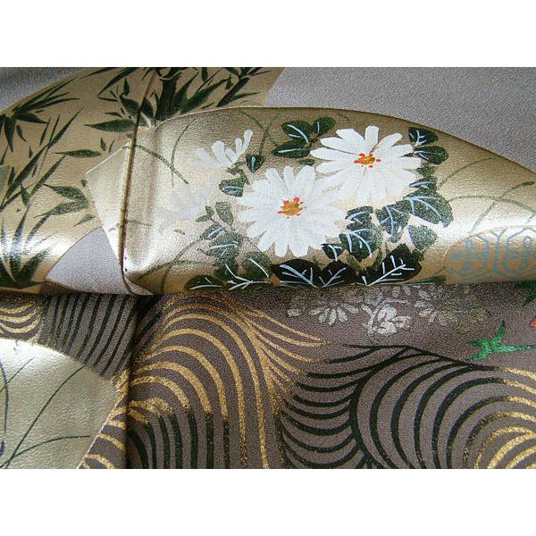 色留袖 紋入り 押し金箔扇面草花柄 正絹 6614 : 6614 : きものあかね 