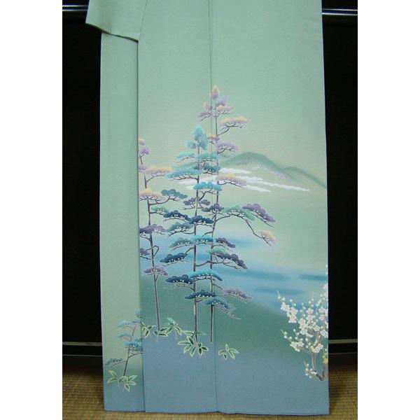 訪問着 友禅染作家「峰山」落款入り 山並みに咲く花々 正絹 8054 訪問着 友禅染作家「峰山」落款入り 山並みに咲く花々 正絹 8054