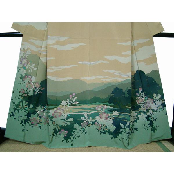 訪問着 壮大な風景絵柄 小海 松原湖落款入り 正絹 8993 : きものあかね 