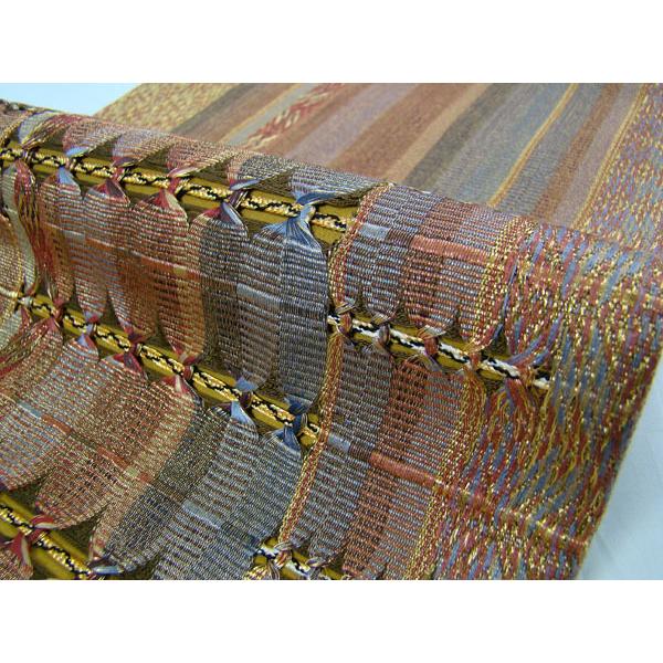 帯 ひなや袋帯 お太鼓柄 金糸織り込み間道縞柄 正絹 9433