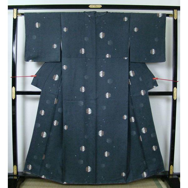 小紋 作家物 飛び柄 兎 月 桜 金彩 縮緬 木蘭色 ガード加工 K-4303