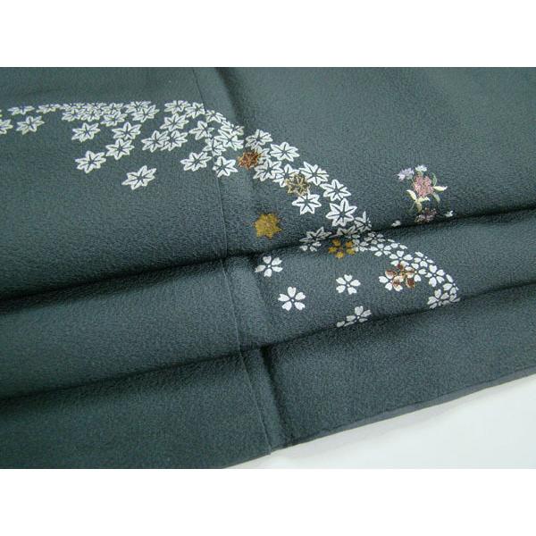 付下げ 納戸鼠色 可愛い花柄 楓 桜 梅 正絹 9608 : きものあかね 