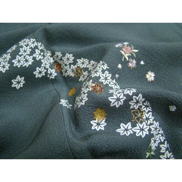 付下げ 納戸鼠色 可愛い花柄 楓 桜 梅 正絹 9608 : きものあかね 