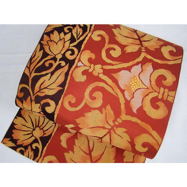 九寸名古屋帯 未使用 六通柄 振り分け蔦花柄 正絹 9631