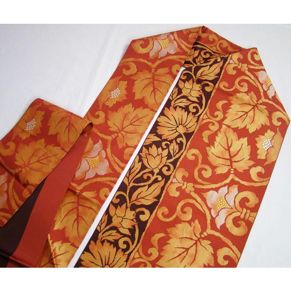 九寸名古屋帯 未使用 六通柄 振り分け蔦花柄 正絹 9631