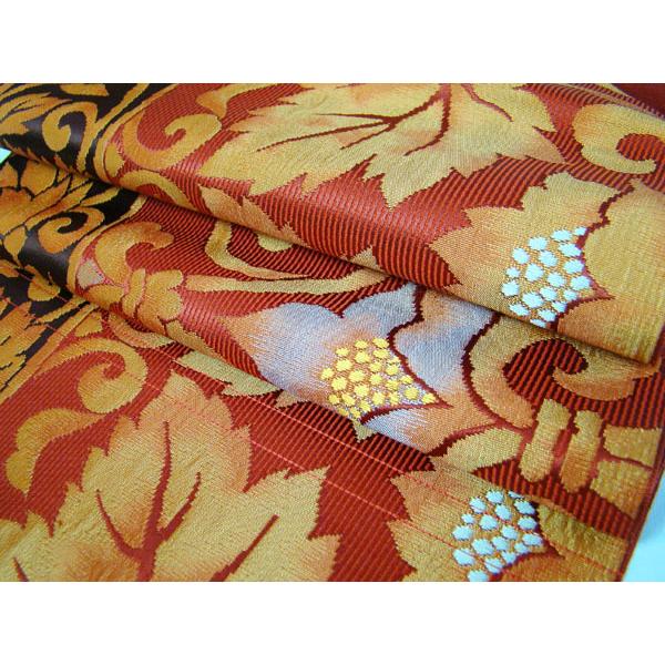 九寸名古屋帯 未使用 六通柄 振り分け蔦花柄 正絹 9631