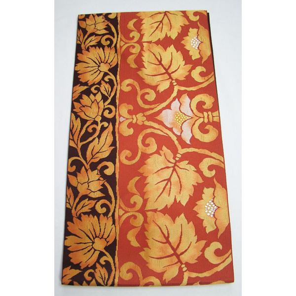 九寸名古屋帯 未使用 六通柄 振り分け蔦花柄 正絹 9631