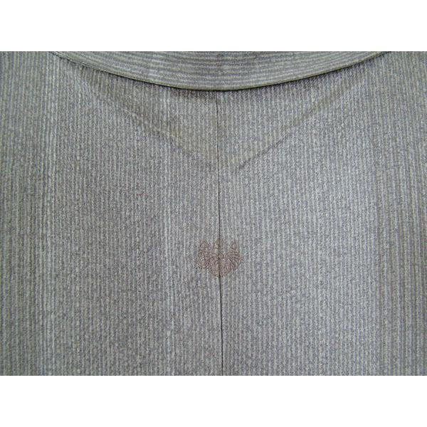 訪問着 薄グレー色系 縞に裾草花抜き 可愛い蔦刺繍柄 五三桐縫い紋入り 