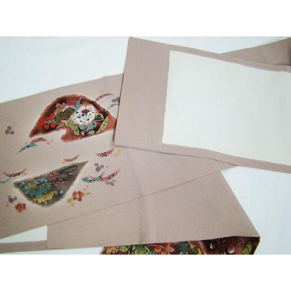 縮緬九寸名古屋帯 露芝柄取り辻が花染柄 作家落款入り 正絹