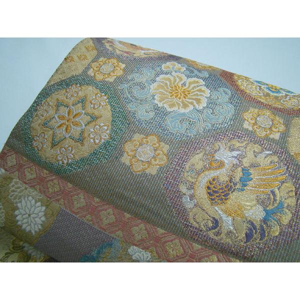 袋帯 数々の家紋織り 鳳凰 七宝 菊花 桐紋織 六通柄 正絹 9793