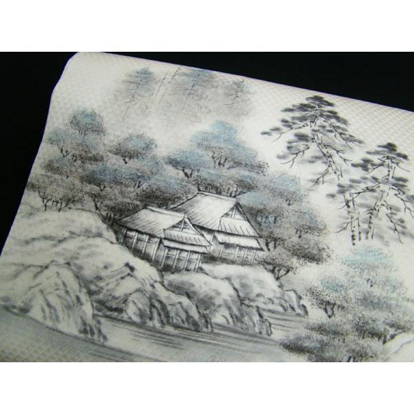 九寸名古屋帯 未使用 鱗地紋手描き水墨画 お太鼓柄 正絹 9835 九寸名古屋帯 未使用 鱗地紋手描き水墨画 お太鼓柄 正絹 9835