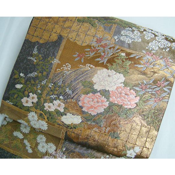 袋帯 訪問着 附下げ 未使用 豪華衣桁絵 四季の花々柄 六通柄 正絹 9923 
