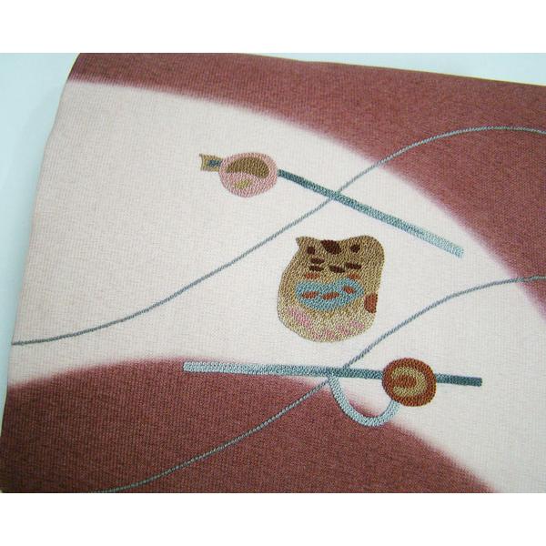 九寸名古屋帯 未使用 お太鼓柄 相良刺繍染帯 斬新な中暈し玩具柄 正絹  