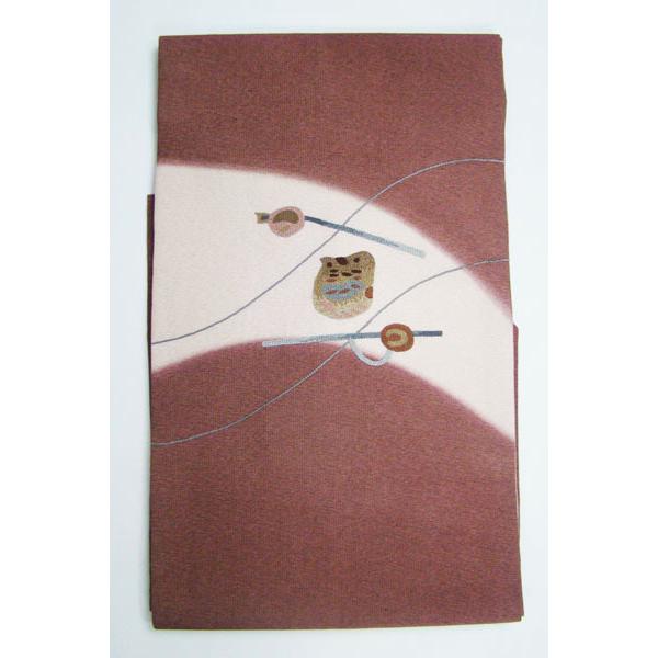 九寸名古屋帯 未使用 お太鼓柄 相良刺繍染帯 斬新な中暈し玩具柄 正絹  