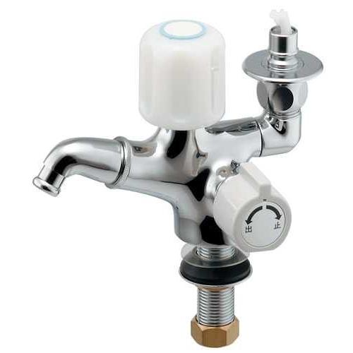 カクダイ双口回転立水栓(ストッパーつき)〔GB〕