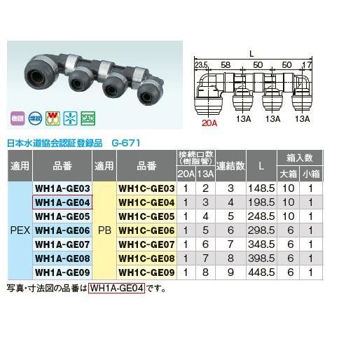 オンダ製作所【WH1A-GE06】GE型 回転ヘッダー IN20A×OUT13A PEX 接続
