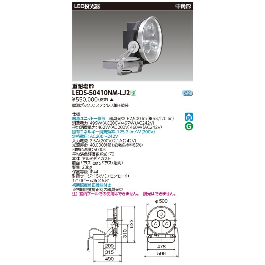 ###β東芝　照明器具1kWメタルハライドランプ相当　LED投光器　受注生産｛S2｝　中角形　重耐塩仕様