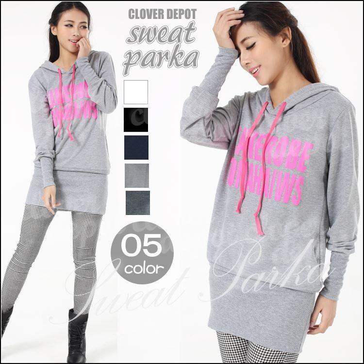 パーカー レディース おしゃれ パーカーワンピース かわいい スウェット オシャレ トップス 長袖 トレーナー 秋冬 フード付き ロゴ ポケット 黒 白 B Clover Depot 通販 Yahoo ショッピング