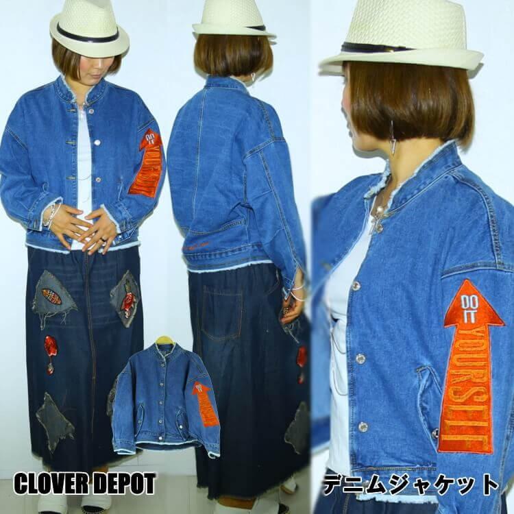 デニムジャケット レディース Gジャン 春アウター ショート丈 ワッペン 