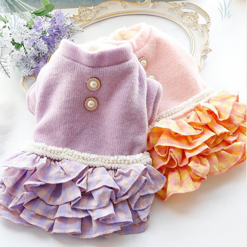 【クリアランスセール！】最終価格！ペット服 犬　マドラスチェック ニットドッキングワンピース | 