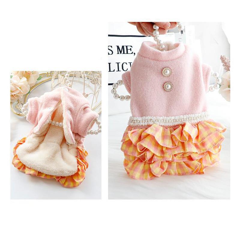 【クリアランスセール！】最終価格！ペット服 犬　マドラスチェック ニットドッキングワンピース |  | 02