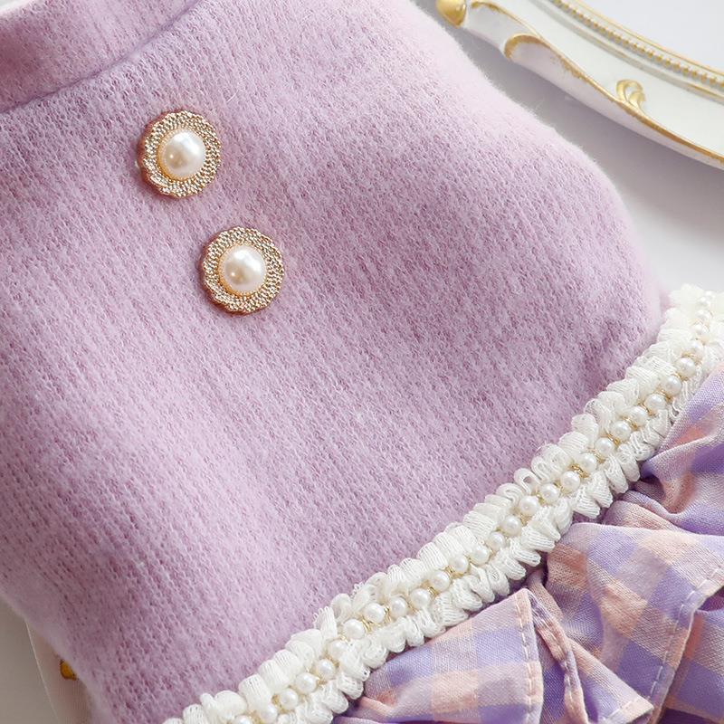 【クリアランスセール！】最終価格！ペット服 犬　マドラスチェック ニットドッキングワンピース |  | 05