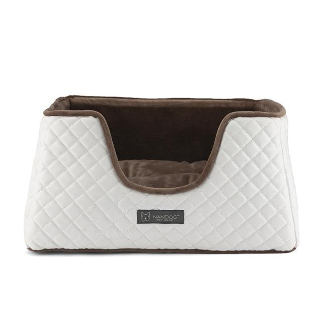 【クリアランスセール！】最終価格！　ペット用ベッド NANDOG ヴィーガンレザー キルティングベッド　ホワイト/ブラウン | 