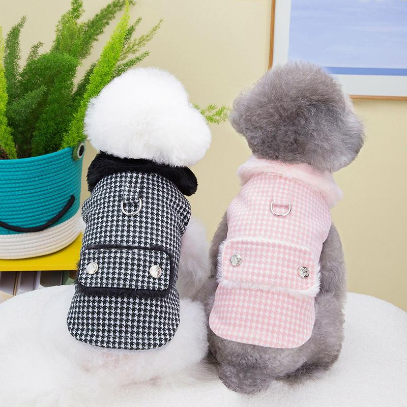 エレガントでスタイリッシュ フェイクファー千鳥格子犬用コート |  | 03