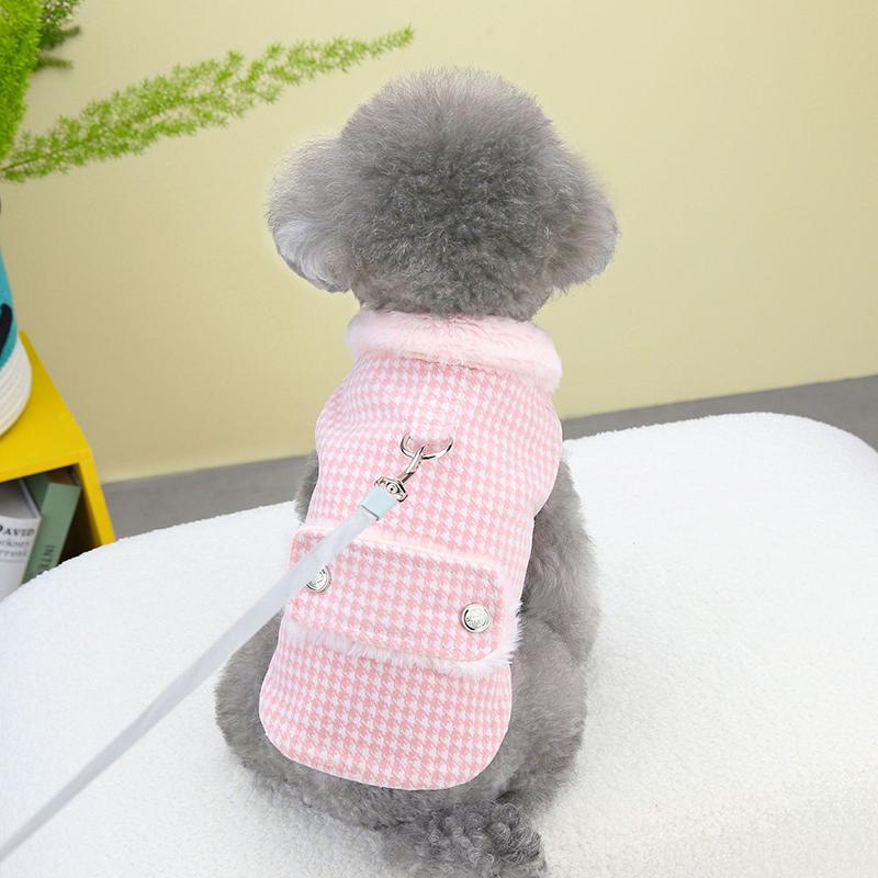エレガントでスタイリッシュ フェイクファー千鳥格子犬用コート |  | 01