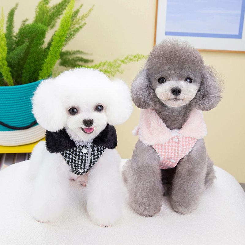 エレガントでスタイリッシュ フェイクファー千鳥格子犬用コート |  | 04
