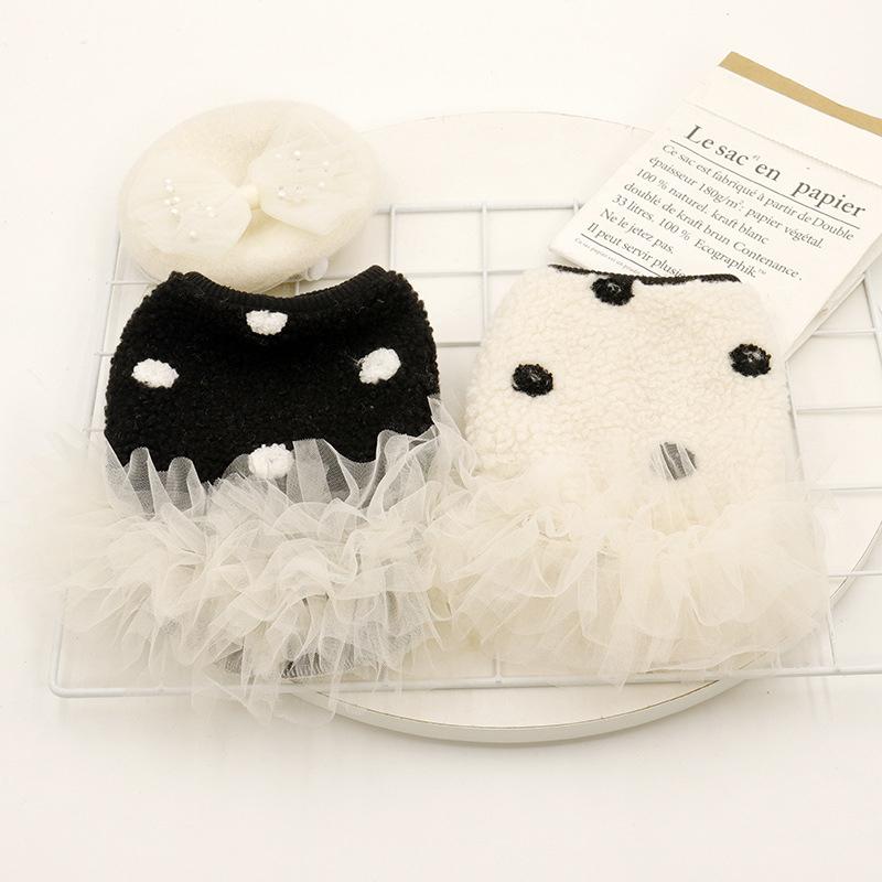 ふんわりモコモコ 犬用ドットボアベスト チュチュワンピ ブラック | 