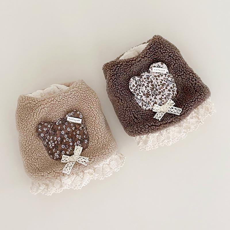 犬用冬服 ボアベスト フラワーベア パッチワーク｜レース リボン付き | 