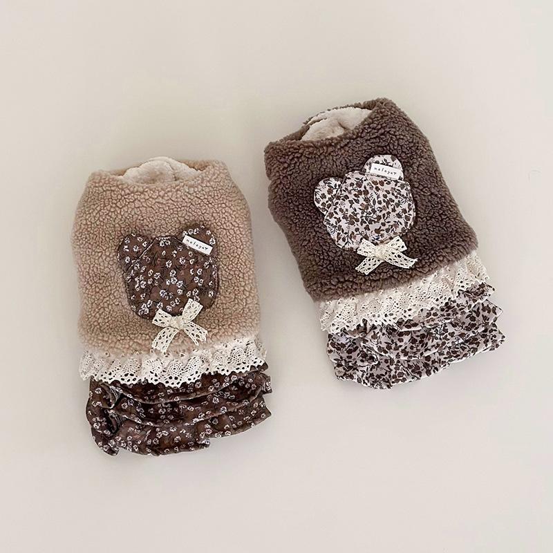 犬用冬服 ボアベスト フラワーベア パッチワーク｜レース リボン付き |  | 11