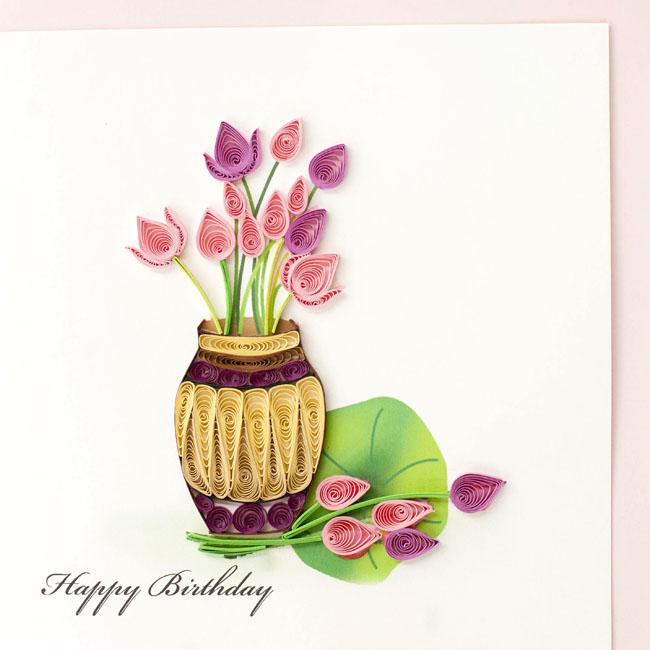 Quilling Card クイリングカード バースデーカード Happy Birthday Lotus Vase ハッピーバースデー S Club Esta 通販 Yahoo ショッピング