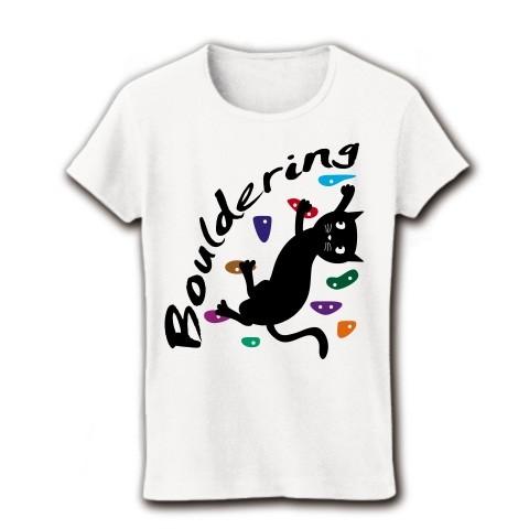 ボルダリングをする黒猫 リブクルーネックTシャツ(ホワイト)｜clubtstore