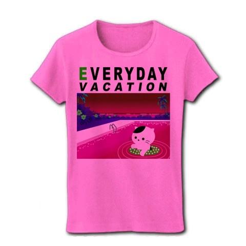猫は毎日バケーション♪（トワイライト） リブクルーネックTシャツ(ピンク)｜clubtstore