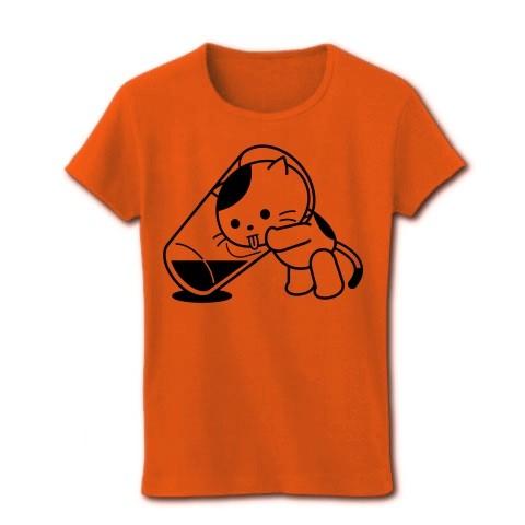 のどカラカラねこ リブクルーネックTシャツ(オレンジ)｜clubtstore