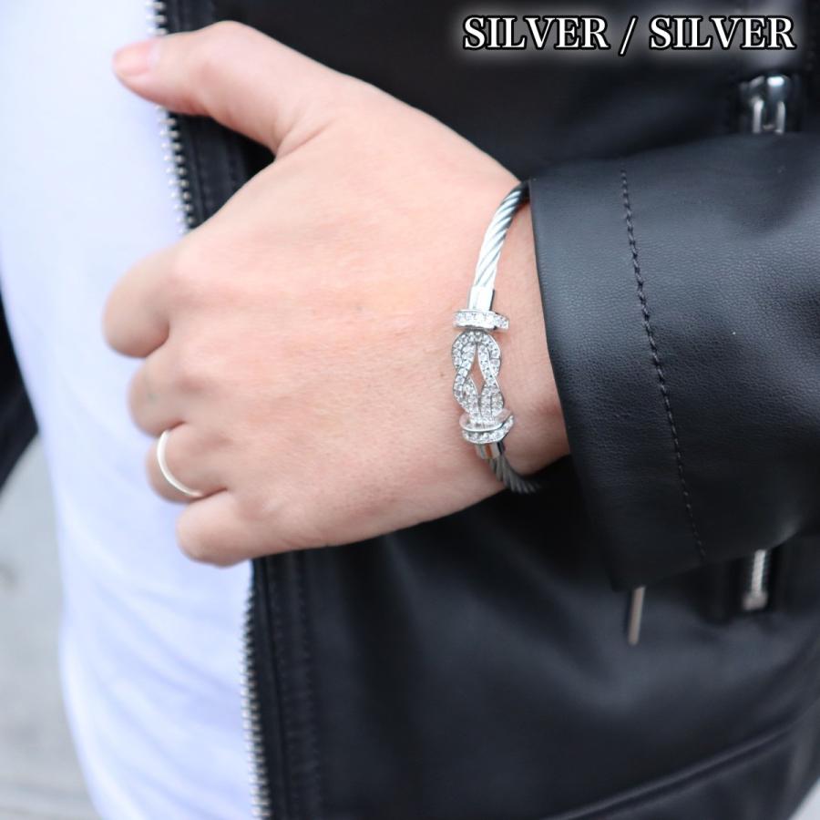 ブレスレット メンズ レディース ペア シルバー ジルコニア 馬蹄