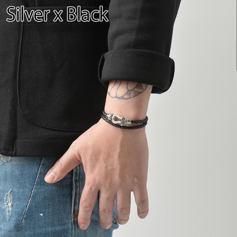 ブレスレット メンズ レディース レザー ペア シルバー
