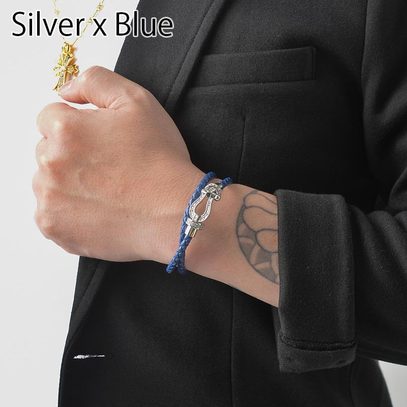 ブレスレット メンズ レディース レザー ペア シルバー