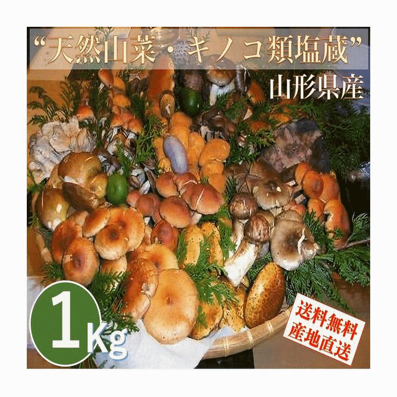 きのこ 予約販売 天然山菜 山形県産天然キノコ 混ざり塩蔵1kg 自然