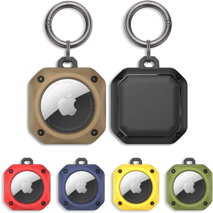 CM Tech AirTag ケース キーリング 耐衝撃 薄型 軽量 TPU+PC材質 防水 コンパクト 紛失防止 キーホルダー タグ キーチェーン カラビナ付き 全面保護 Airtagカバ | 