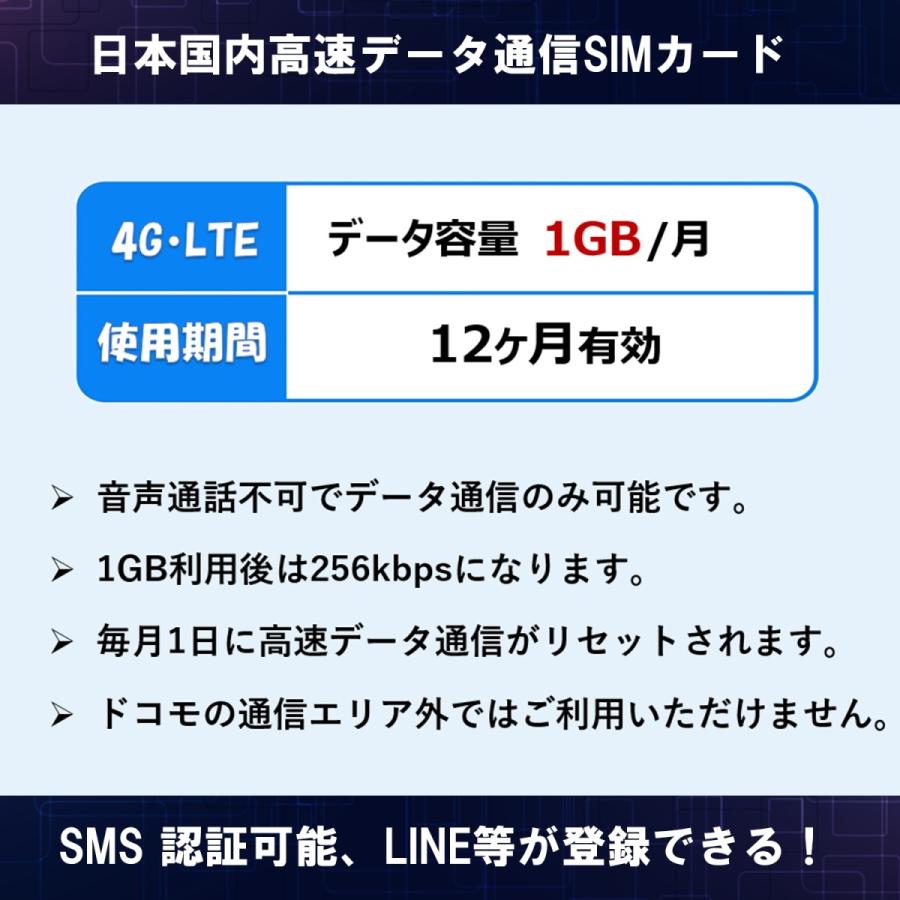 【SMS 付き】日本 プリペイドSIM 1GB/月1年間有効 Docomo回線 4G-LTE対応 データ通信専用SIMカード 1GB｜cmtech｜02