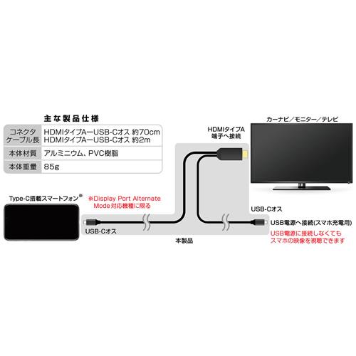 カシムラ TypeCスマホを大画面で観る HDMI変換ケーブル Type-C専用 映像をミラーリングしながらPD充電 HDMI ver.1.4 タイプAコネクタ搭載 KD-266｜cnf｜02